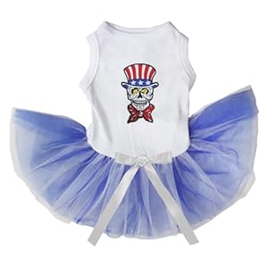 Petitebella USA Skull Puppy Dog Dress (White/White Blue, Small)