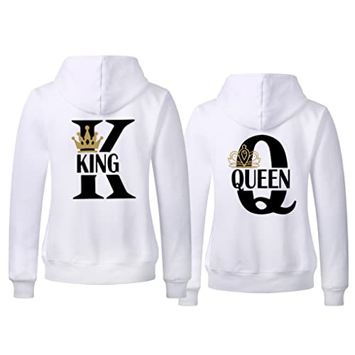 Micaxili Sudadera para Parejas Novios Sudadera con Capucha Regalos para Parejas King Queen Jersey Hoodie Sudadera Hombre Mujer 1 Pieza(WH-Queen-S)