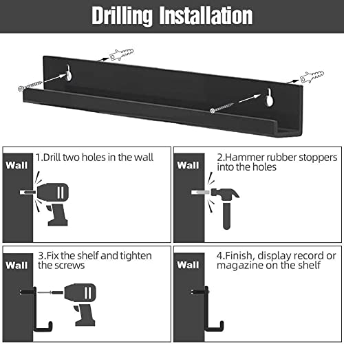 Metfun 3 Pack Acrylic Vinyl Record Display Shelves Wall Mount Holder,12 Inches Black Floating Shelves For Vinyl Record Storage,Floating Bookshelf For Kids Room (Black) #TOP6