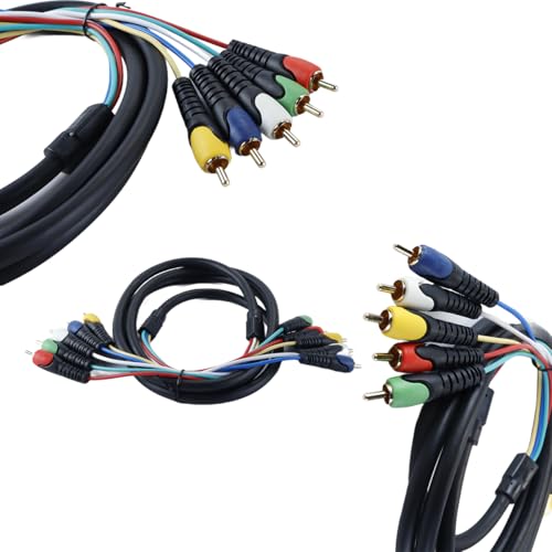 Hoite Cable A/V componente 5-RCA chapado en oro de 1,8 metros compatible con DVD, televisores/HDTV, VCR, reproductores de CD, videocámaras y proyectores