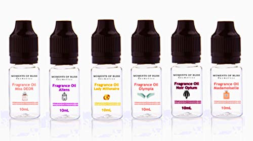 6 aceites aromáticos altamente concentrados de 10 ml, ideales para jabones, bombas de baño, difusores de caña, lociones, aerosoles, sales