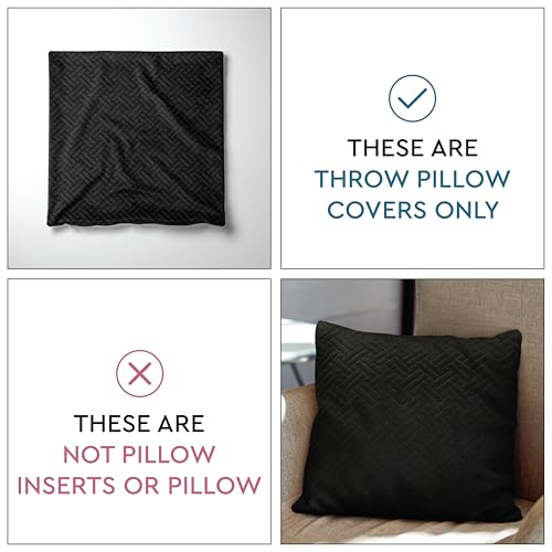 Image of Encasa XO Velvet Cushion Covers, No Inserts, Set of 2, Black | 24 inchx24 inch | Both Side Fabric | Hidden Zipper Closure | Solid Color | Fade & Shrink Resistant | Machine Washable