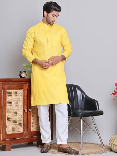 Image of Amazon Brand - Tavasya Men Casual Collared Festive Kurta | Cotton Blend | Solid | Knee Length | Regular Fit (Available in Plus+ Sizes)
