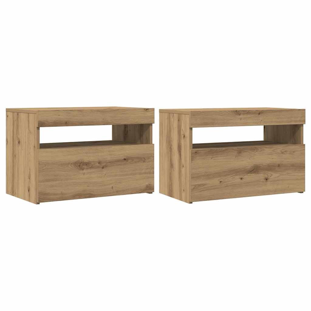 vidaXL TV Cabinets with LED Lights - Artisan Oak Engineered Wood TV Stand - Modern Living Room Furniture, 60x35x40 cm - Set of 2 — image 1