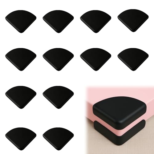 Huybaa Protector de Esquinas para bebé, Color Negro, Silicona, 12 Unidades, Autoadhesivo, protección de Cantos de Mesa