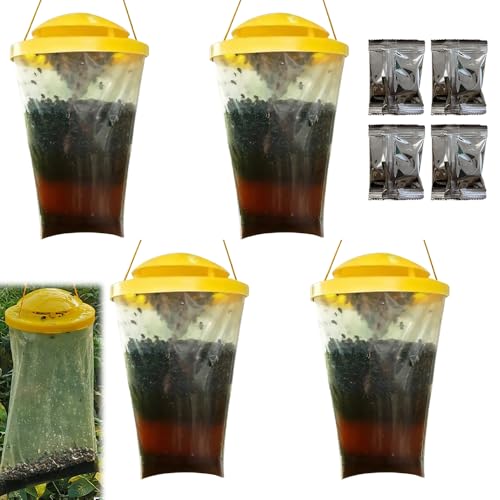 4 Pack Fly Trap Bags, Fly Trap Outdoor, Fly Catcher Outdoor, Hanging Fly Catcher, Garden Fly Trap, Garden Fly Catcher, High-Capacity Disposable Fly Killer Bag for House, Garden, Horse Barn And Home