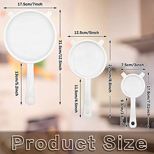 3 Pcs Plastic Nylon Mesh Strainer Colander with Handle Double Ear Fine Food Mesh Strainer Flour Sifter for Baking Kitchen Colander Sifter Kefir Tea Juice Pasta(3 Inch, 5 Inch, 7 Inch)