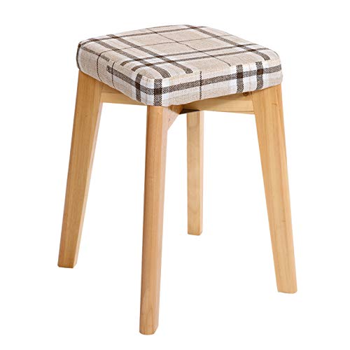 Taburete de tocador cuadrado con patas de madera y funda de lino 8
