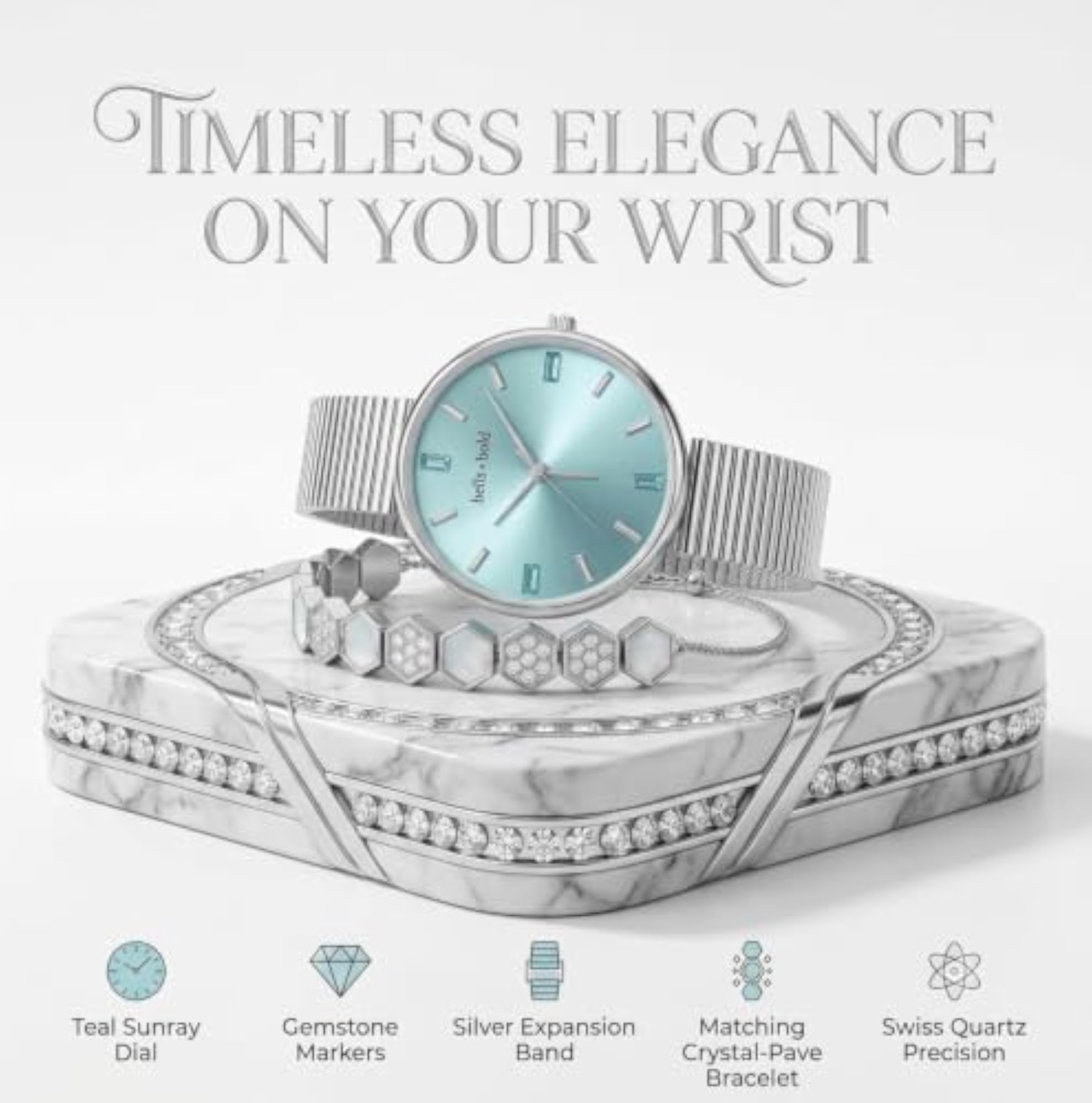 Women's Rainbow Luxury Analog Watch & Bracelet Set