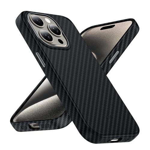 Phoneaura MagCase Deluxe Carbon Hülle für iPhone 15 PRO kompatibel mit MAGSAFE I Carbonhülle für iPhone 15 PRO I Schutzhülle+ Glas I Case Handyhülle (Carbon Optik +2 Schutzgläser +1 Kameraglas)