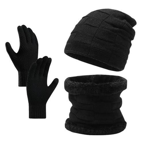 BSITSSS Conjunto Bufanda y Gorro y Guantes Hombre Mujer, Set de Bufanda Gorro Guantes, Gorro Invierno + Bufanda Tubular + Guantes de Pantalla Táctil para Ciclismo Caza Escalada Jardinería Camping
