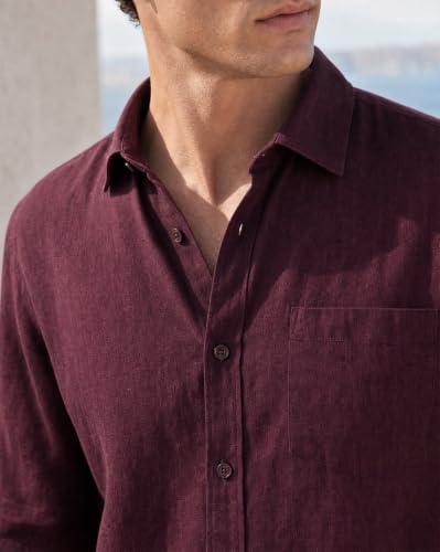 Image of Nobero Breezy Premium Linen Cotton Shirt for Men | Stylish Casual Shirts for Men | Semi Cut Collar | Box Pleat | Curved Hem | Regular Fit | Full Sleeve | S-XXXL