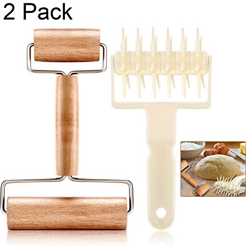 Mudder 2 Pieces Pizza Plastic Dough Docker Wood Pastry Pizza Roller, Time-Saver Pizza
