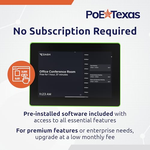 Image of PoE Texas 10 inch Touchscreen Meeting Room Scheduler Tablet with Highly Visible LED Ring - Plug & Play PoE Office Conference Room Scheduler - Digital Display Syncs with Existing Business Calendar