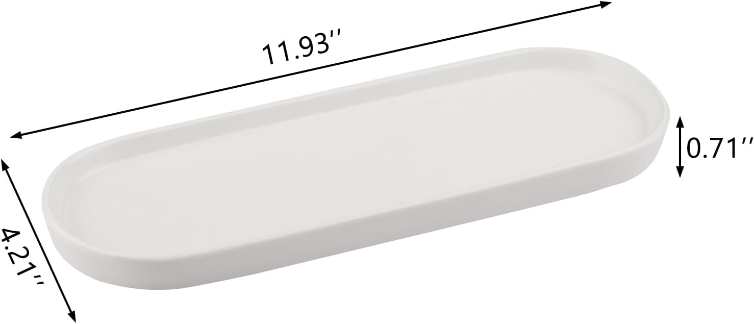 VanEnjoy White Vanity Tray for Bathroom Counter, Long Narrow Tray Ceramic Tray for Kitchen Counter for Soap Bottles - Image 2