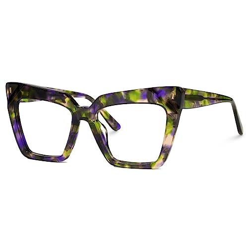 Image of Zeelool Cat Eye Blue Light Blocking Reading Glasses for Women Fashion Clear Lens Eyeglasses Frame Barnes ZJGA595438-01 Green