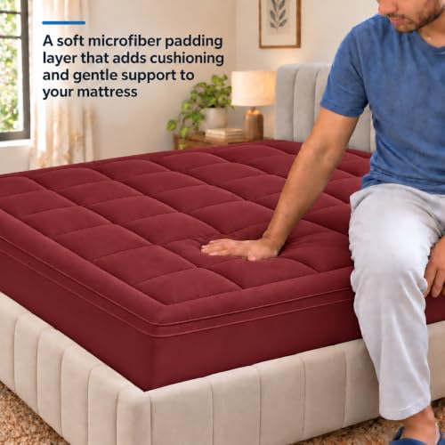 Image of Cloth Fusion Soft Microfiber Mattress Topper, King 72x72 in, Maroon