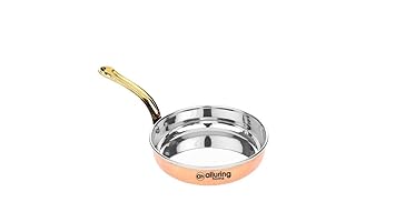Alluring Homz Hammered Steel Copper Fry Pan with Brass Handle Serving Dishes Tableware Frying Cooking Serving Dishes Home Hotel Restaurant Kitchen Induction Base (Volume - 400 ML)