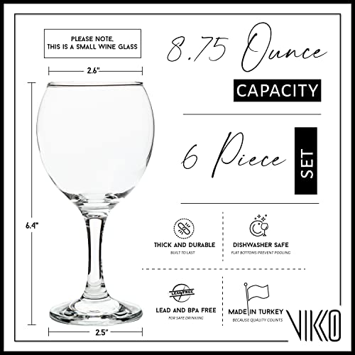 Vikko Small Wine Glasses, 8.75 Ounce Wine Glass, Set Of 6 Stemmed Wine Glasses For Red And White Wine, Thick And Durable Wine Glasses, Clear Glasses For Wine #TOP2