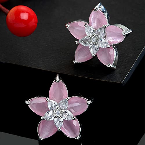 Image of Zeneme Earring Handmade Rhodium Plated Lightweight Pink Star Shaped Studs Earrings Jewellery For Girl And Women