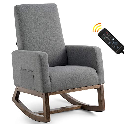 Giantex Rocking Chair Upholstered Living Room Chair with Back Massage Function, Padded Seat