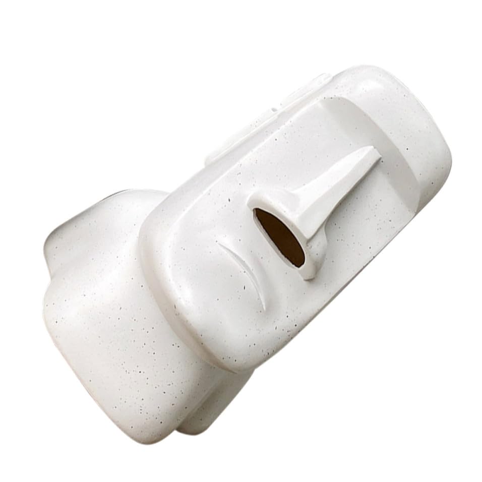 Porte-serviettes Moai en résine robuste au design pierre blanche pour bureau