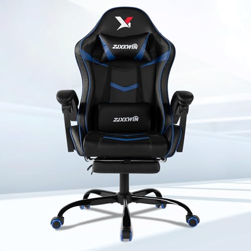 Image of Ergonomic Gaming Chair for Adults, Reclining Computer Office Desk Chair with Footrest, Pocket Spring Cushion,Linkage Armrests, Lumbar Support & Headrest, Heavy-Duty Enlarged Metal Base,Blue