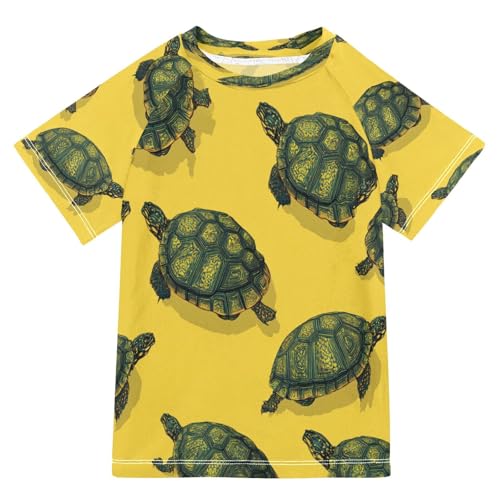 Boys Short Sleeve T-Shirts Yellow Turtle Sea Rashguard Kids Swim Shirts Sun UPF 50+