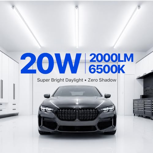 Image of Ensenior 2-Pack T5 LED Shop Lights, 4FT 2000LM 6500K Super Bright White Integrated Single Fixture, 20W Linkable Utility Commercial Lighting for Gym /Garage /Ceiling /Under Cabinet, Plug & Play, FCC