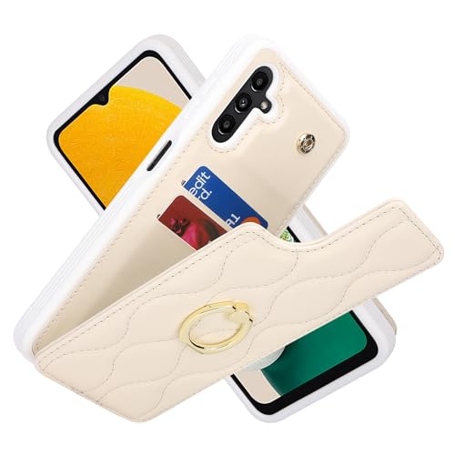 Image of for Samsung Galaxy A13 5G Case with Card Holder,Credit Card Holder,Stand Ring Kickstand and RFID Blocking,PU Leather Phone Wallet Case for Women 6.6 inch(Beige)