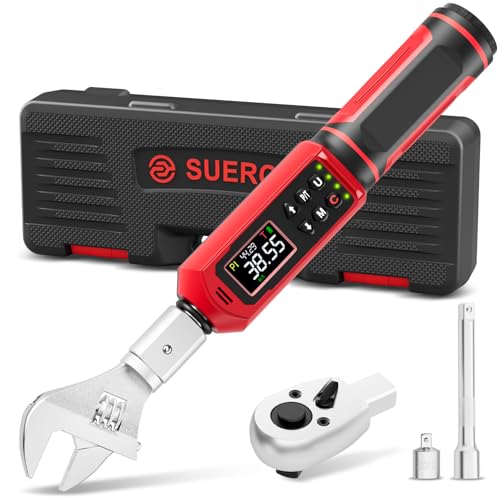 Image of SUERCUP 9x12 mm Adjustable Digital Torque Wrench, 0.66-44.29Ft.Lb /0.9-60N.m | Interchangeable Open End Head 42mm Jaw & 3 /8 inch Ratchet, Vibration /Buzzer /LED Alert, for Split AC, HVAC, Bike & Moto Repair