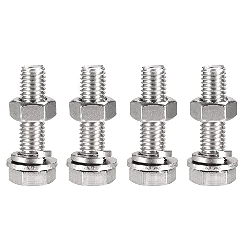 Image of uxcell M10 x 45mm Hex Head Screws Bolts, Nuts, Flat & Lock Washers Kits, 304 Stainless Steel Fully Thread Hexagon Bolts 4 Sets