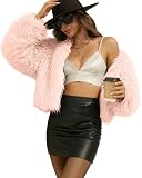 AMZANGEL Women's Cropped Faux Fur Jacket Winter Shaggy Crewneck Long Sleeve Shrugs for Dress Coat