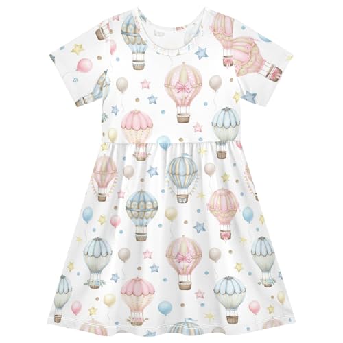 Summer Girl Dresses Cute Hot Air Balloons Toddler Short Sleeve Dress Girl Outfits 2-8 Years