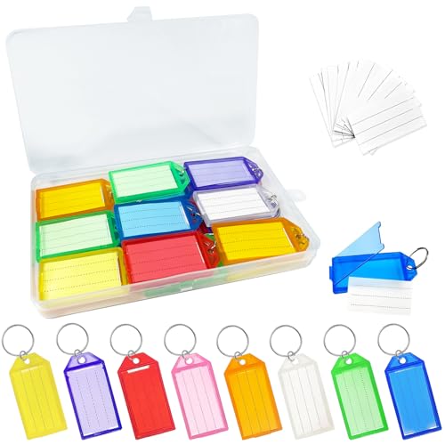 Redamancy 20 Llaveros con Etiqueta, Llaveros de Plástico Coloridos con 20 Etiquetas de Recambio, Identificador de Llaves para Maletas Mascotas y Oficina