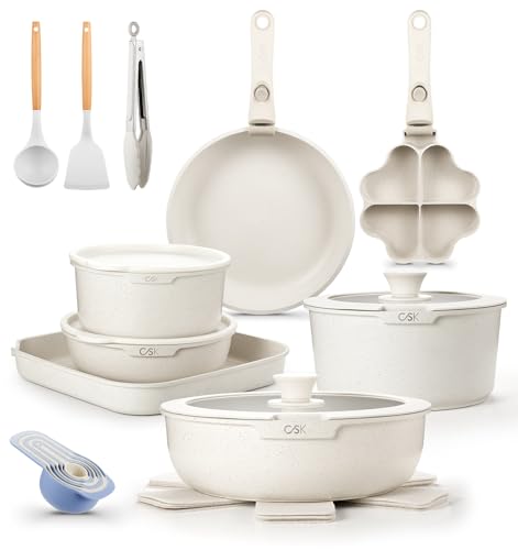 Image of KOCH SYSTEME CS 21 Piece Pots and Pan Set Non Stick, Ceramic Cookware Set with Detachable Handle, RV Camping Stackable Kitchen Set, Pots and Pans Set Non Toxic, Induction Compatible, Oven Safe, 21PCS