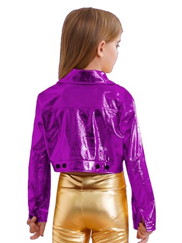 Kids Girls Metallic Motorcycle Jacket Long Sleeve Spring PU Zipper Outwear Biker Coat2