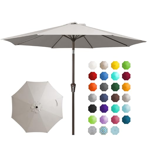 JEAREY 9FT Outdoor Patio Umbrella with Push Button Tilt and Crank, Outdoor Table Umbrella 8 Sturdy Ribs UV Protection Waterproof for Garden, Deck, Backyard, Pool (Fog Gray)