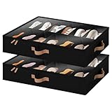 StorageWorks Organizador de zapatos para debajo de la cama, contenedor de zapatos para hasta 24 pares, cajas de almacenamiento de zapatos con tapa, ahorrador de espacio, negro, pack de 2