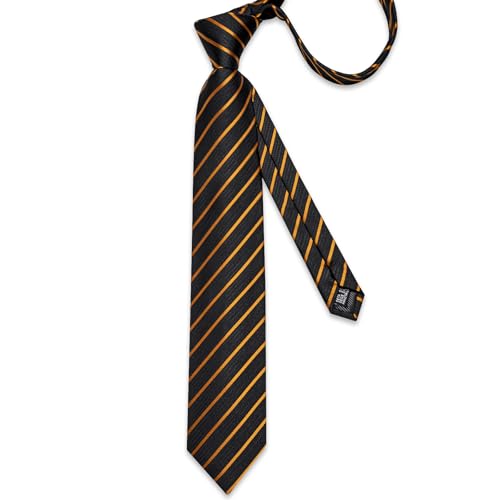 Image of DiBanGu Striped Tie Set for Men Silk Woven Plaid Necktie and Pocket Square Cufflinks Business Wedding