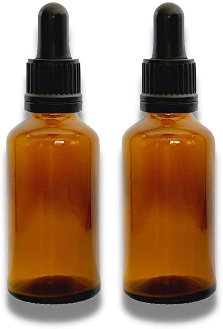 Avalon 50ml Amber Glass Dropper Bottles ~ Pack of 2 ~ Refillable, Reusable and Travel Sized ~ Perfect for Aromatherapy, Essential Oils, Beauty Serums, Home Fragrances, and More