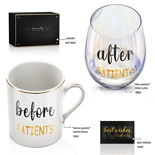Fondblou Before Patients After Patients Set, 12Oz Coffee Mug & 18Oz Wine Glass, Gifts Idea For Nurses,Doctors,Dentists,Hygienists,Assistants,Physician,Rn,Unique Birthday Graduation Nurses Day Gifts #TOP1