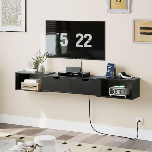 HOOBRO 62.2' Floating TV Stand with Power Outlet, Corner Floating...