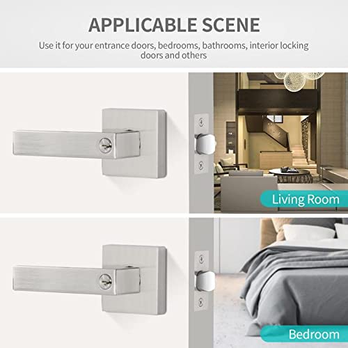 Olove Hardware 4 Pack Satin Nickel Heavy Duty Entrance Door Lever Door Handle(For Office/Front Door) Brushed Nickel Door Handle, Keyed Entry(Different Keys) Door Handles With Lock #TOP2