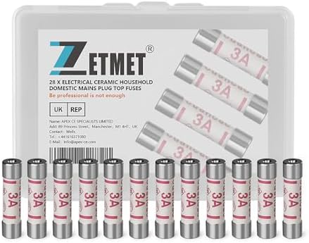 28 x 3Amp Fuses BS1362 Electrical Ceramic Household Domestic Mains Plug Top Fuses