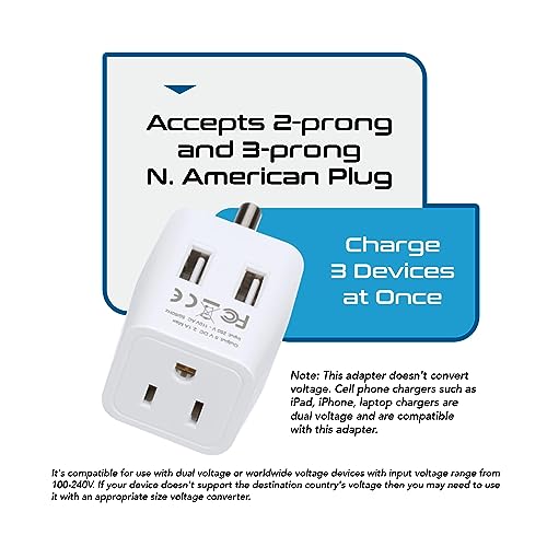 Image of Ceptics India, Nepal, Bangladesh Travel Adapter Plug with USB-A + USB-C - Type D - Usa Input - Ultra Compact - Safe Grounded Perfect for Cell Phones, Laptops, Camera (CTU-10)