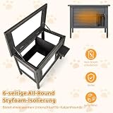 COSTWAY Katzenhaus Outdoor Winterfest, Katzenhütte für Winter, Holz, Katzenhöhle mit Schaumisolierung & Dach & PVC-Tür & Trennwand, für Außenbereich Innenbereich, 88 x 55 x 69 cm, Schwarz