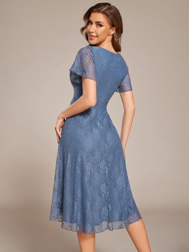 Image of Ever-Pretty Women's V Neck Short Sleeves Lace A Line Hi-Lo Midi Semi Formal Dress 02489