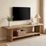 TRIBEWOOD 71' Solid Wood TV Stand for 55/65/75/85-Inch TV, Farmhouse Entertainment Center with Storage Shelf, Media Console Wooden Entertainment Stand for Living Room, Bedroom, Natural Wood