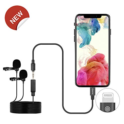 BOYA BY-M2D Micrófonos de Solapa Digitales omnidireccionales de Dos Cabezales compatibles con Dispositivos iPhone, iPad y iPod Touch iOS
